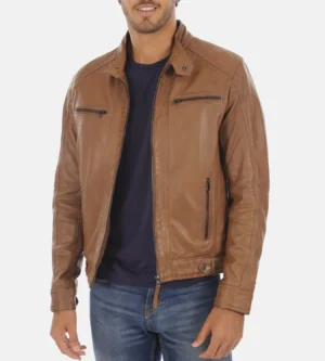 Alternative view of Men's Erico Cognac Lambskin leather Hoodie Jacket