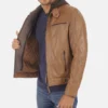 Men's Erico Cognac Lambskin leather Hoodie Jacket - Image 3