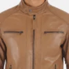 Men's Erico Cognac Lambskin leather Hoodie Jacket - Image 5