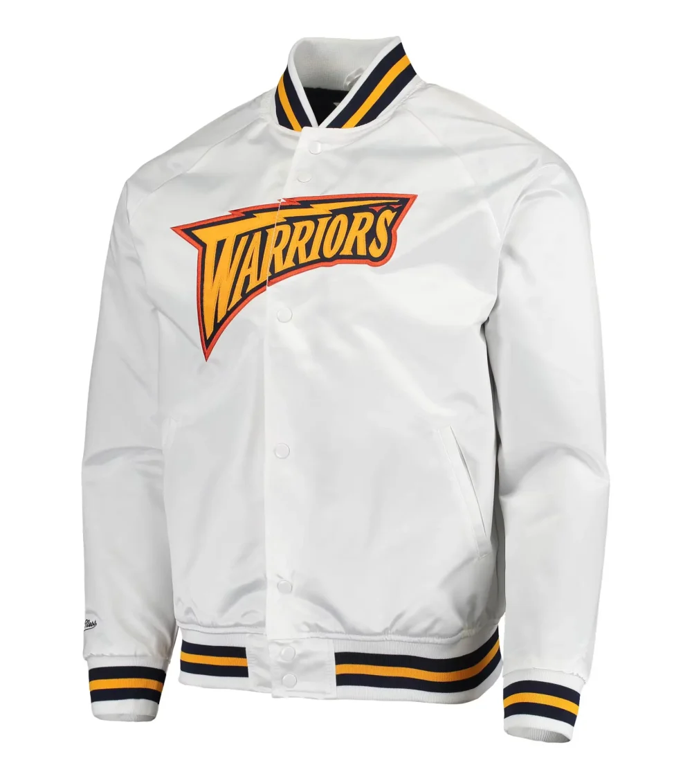 Golden State Warriors Throwback Wordmark Raglan Satin Jacket