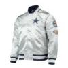 NFL Dallas Cowboys Game Full-snap Silver Satin Varsity Jacket