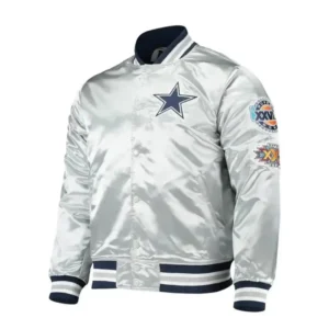 NFL Dallas Cowboys Game Full-snap Silver Satin Varsity Jacket