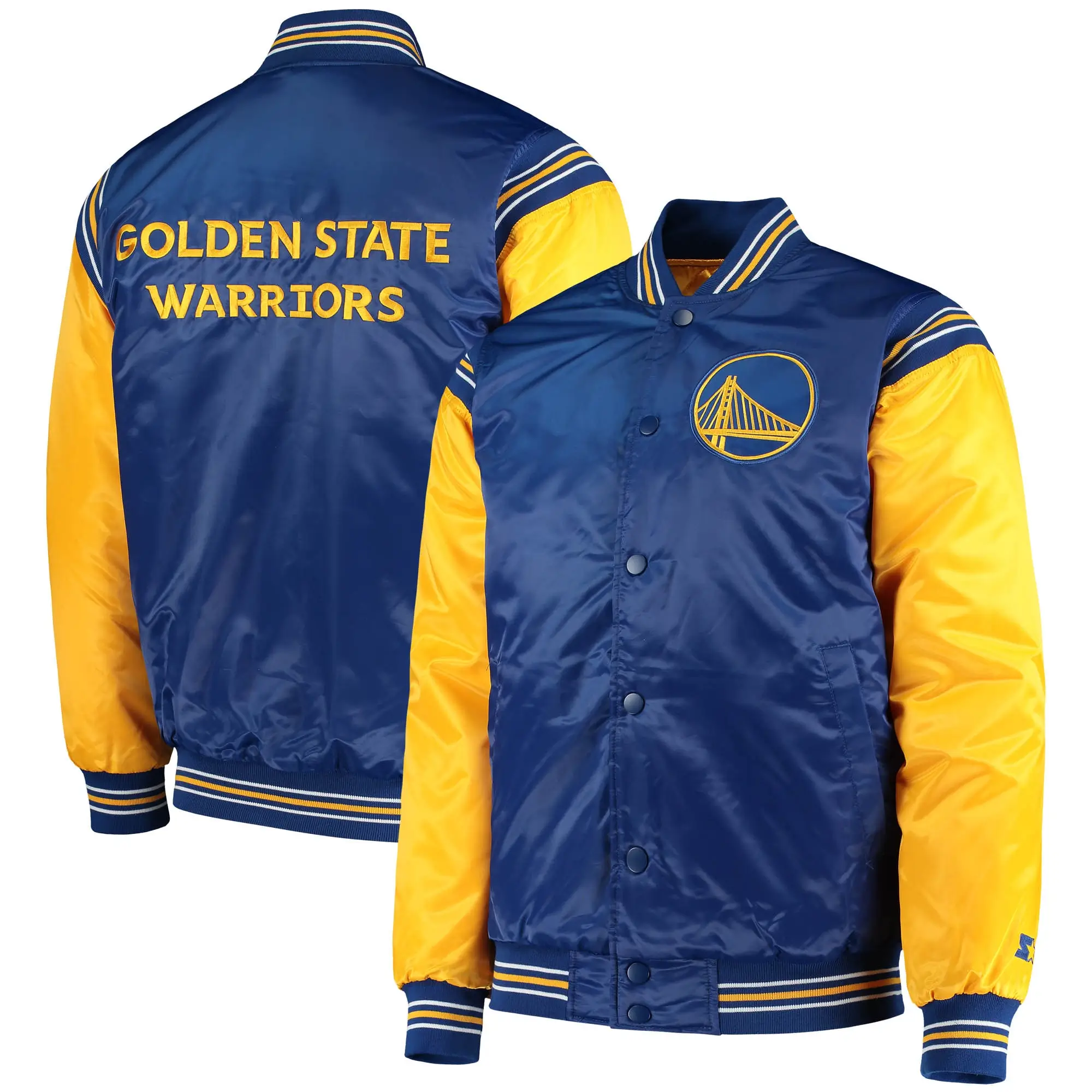 Golden State Warriors The Enforcer Royal Satin Varsity Jacket - Image 3