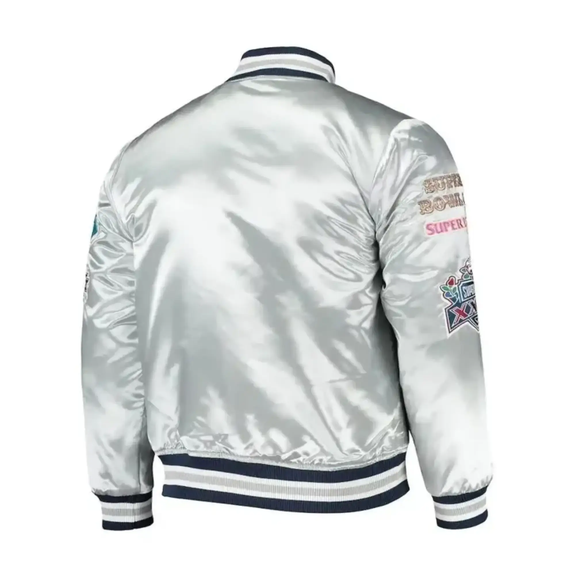 NFL Dallas Cowboys Game Full-snap Silver Satin Varsity Jacket - Image 2