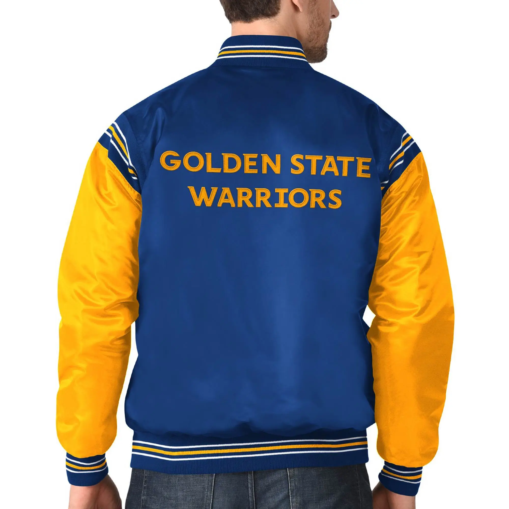 Golden State Warriors The Enforcer Royal Satin Varsity Jacket - Image 4