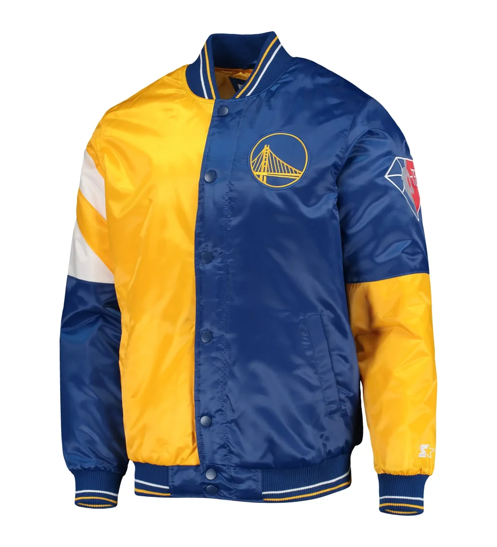 Golden State Warriors Leader Gold/Royal Color Block Satin Varsity Jacket