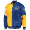 Golden State Warriors Leader Gold/Royal Color Block Satin Varsity Jacket