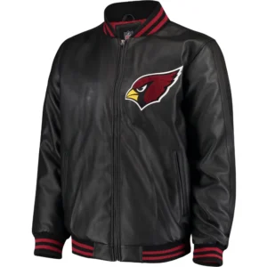Arizona Cardinals Stiff Arm Pleather Black Leather Varsity Jacket