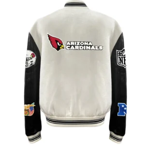 Alternative view of Arizona Cardinals Jeff Hamilton Ribbed Knitted Off White Wool & Leather Varsity Jacket