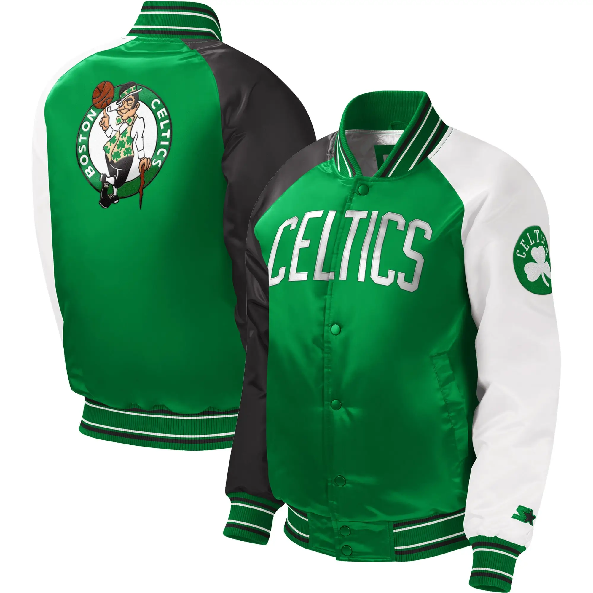 Boston Celtics Youth Reliever Starter Kelly Green Full-Snap Varsity Jacket - Image 3