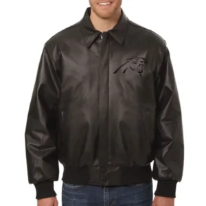 Carolina Panthers Bomber Full Leather Black Varsity Jacket