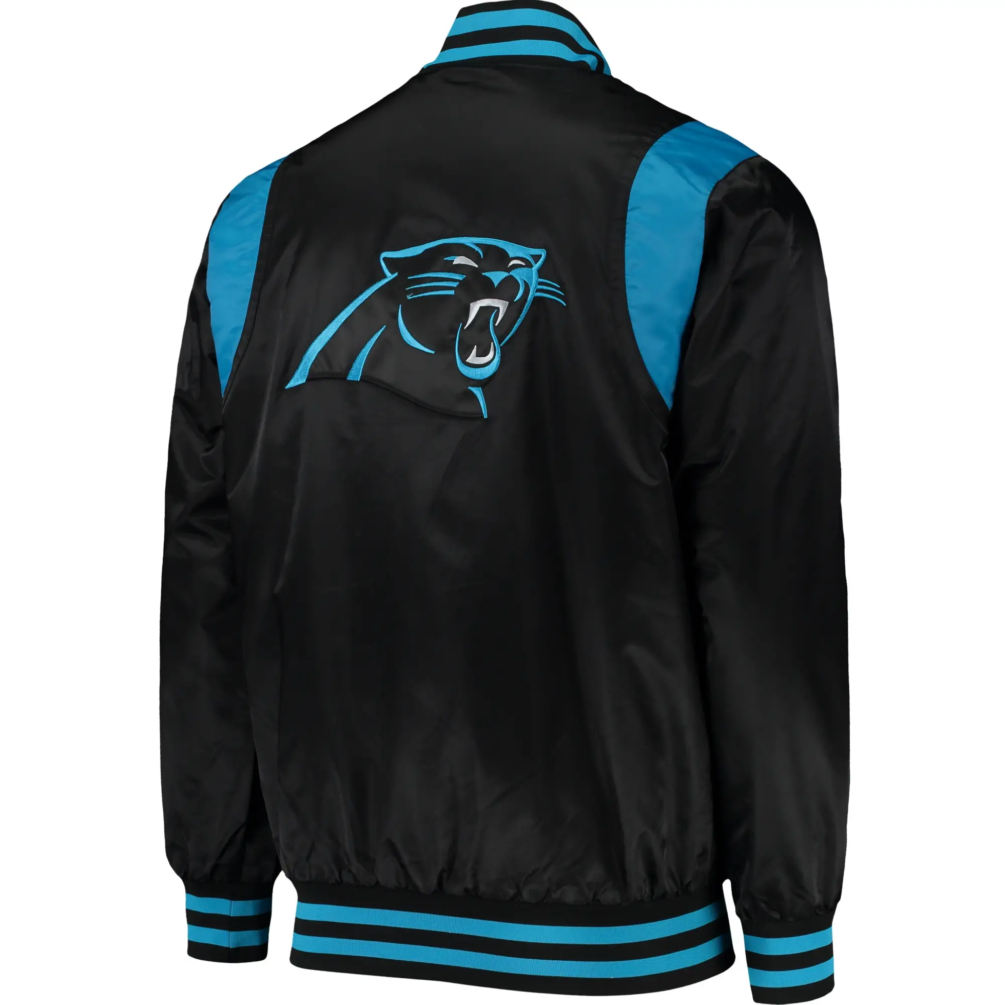 Carolina Panthers Black Prime Time Twill Satin Varsity Jacket - Image 2