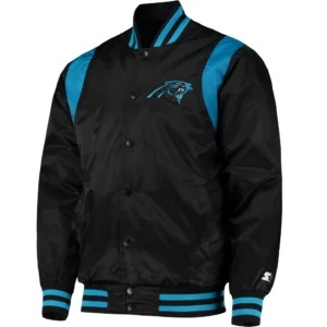 Carolina Panthers Black Prime Time Twill Satin Varsity Jacket
