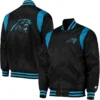 Carolina Panthers Black Prime Time Twill Satin Varsity Jacket - Image 3