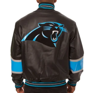 Alternative view of Carolina Panthers Black & Sky Blue Full Leather Varsity Jacket