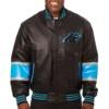 Carolina Panthers Black & Sky Blue Full Leather Varsity Jacket