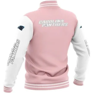 Alternative view of Carolina Panthers Vintage Bomber  Satin Varsity Jacket Pink & White