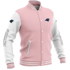 Carolina Panthers Vintage Bomber Satin Varsity Jacket Pink & White