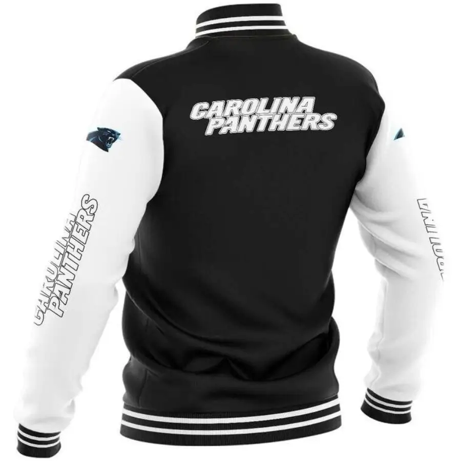 Carolina Panthers Vintage Bomber Satin Varsity Jacket Snap Button Collar - Image 2