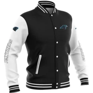 Carolina Panthers Vintage Bomber Satin Varsity Jacket Snap Button Collar