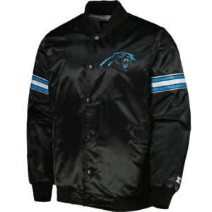 Carolina Panthers The Power Forward Starter Black Satin Varsity Jacket