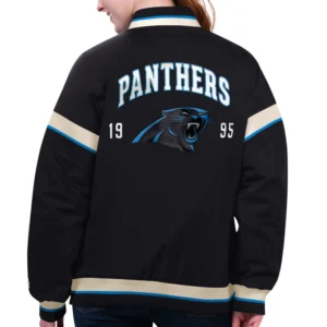 Alternative view of Carolina Panthers Starter Black Women’s Tournament Satin Varsity Jacket