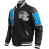 Carolina Panthers Patches Black Mashup Wool & Leather Varsity Jacket - Image 3