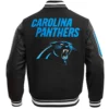 Carolina Panthers Patches Black Mashup Wool & Leather Varsity Jacket - Image 2