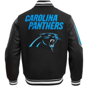 Alternative view of Carolina Panthers Patches Black Mashup Wool & Leather Varsity Jacket