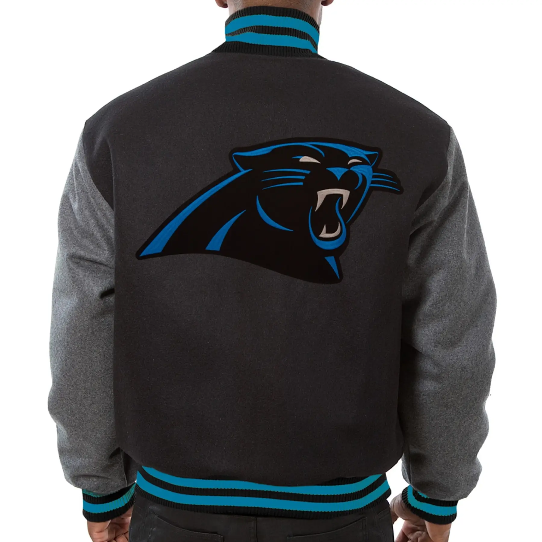 Carolina Panthers Full Wool Two Tone Varsity Jacket Black & Gray - Image 2