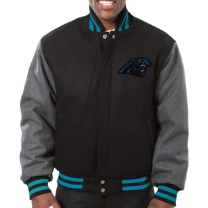 Carolina Panthers Full Wool Two Tone Varsity Jacket Black & Gray