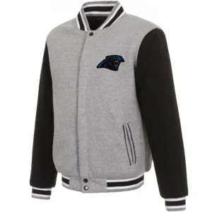Carolina Panthers Full Wool Two Tone Varsity Jacket Gray & Black