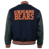 Chicago Bears 1958 Letterman Authentic Navy/Black Wool & Leather Varsity Jacket - Image 2