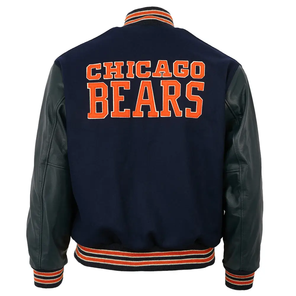 Chicago Bears 1958 Letterman Authentic Navy/Black Wool & Leather Varsity Jacket - Image 2