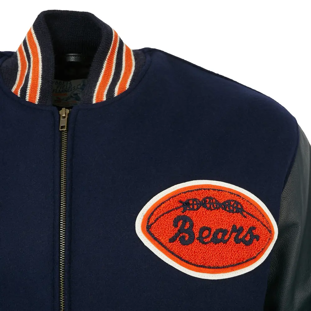 Chicago Bears 1958 Letterman Authentic Navy/Black Wool & Leather Varsity Jacket - Image 4