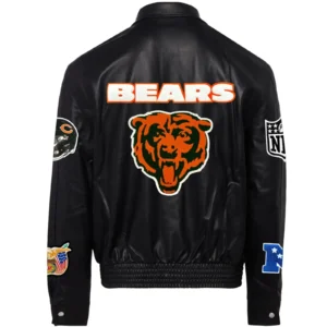 Alternative view of Chicago Bears Jeff Hamilton Black Full Leather Varsity Jacket
