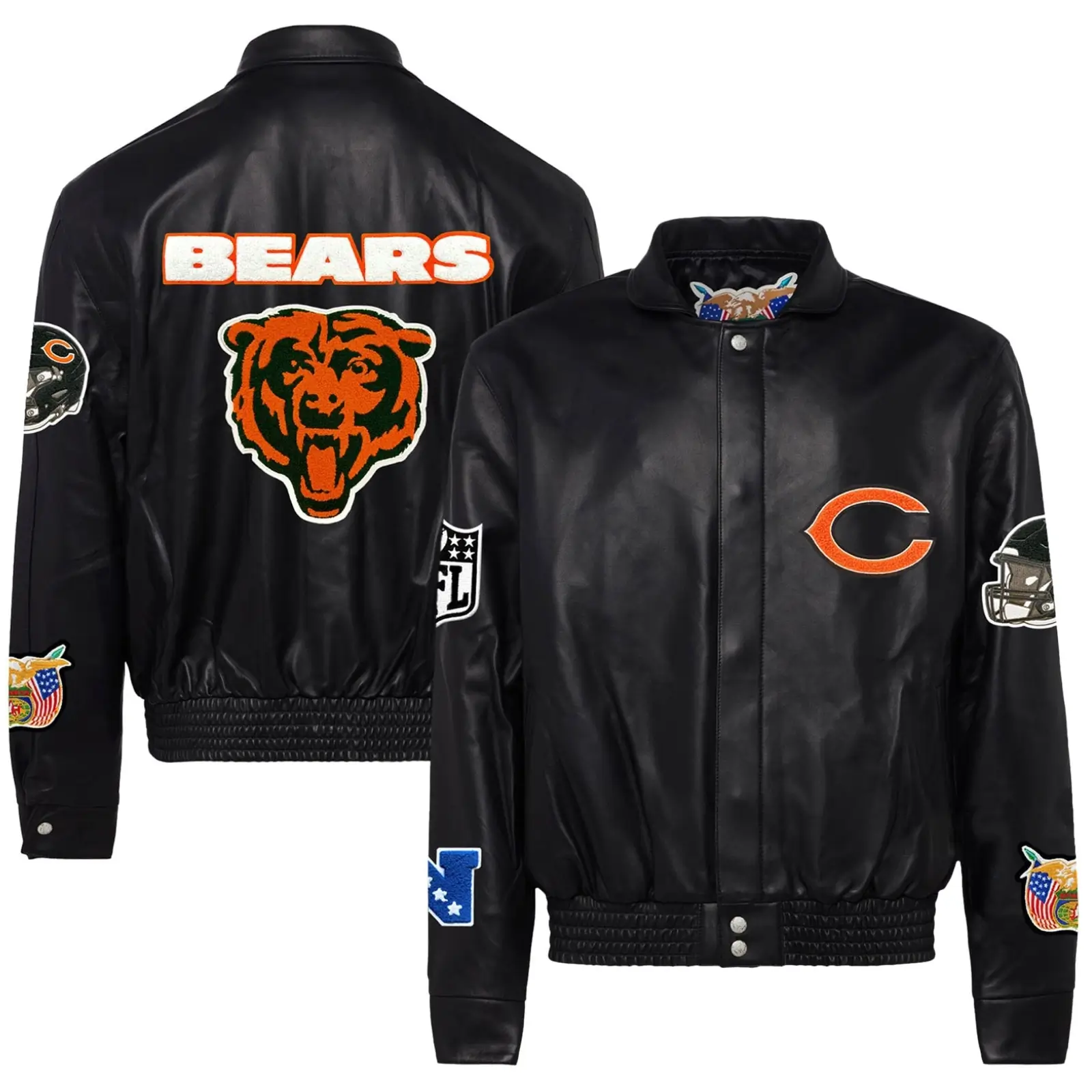 Chicago Bears Jeff Hamilton Black Full Leather Varsity Jacket - Image 3