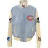 Chicago Bears Baby Blue Stand Up Collar Wool & Leather Varsity Jacket