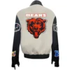 Chicago Bears Jeff Hamilton Off White Wool & Leather Varsity Jacket - Image 2