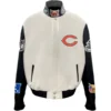 Chicago Bears Jeff Hamilton Off White Wool & Leather Varsity Jacket