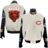 Chicago Bears Jeff Hamilton Off White Wool & Leather Varsity Jacket - Image 3