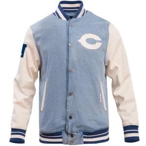 Chicago Bears Pro Standard Blues Denim & Leather Varsity Jacket