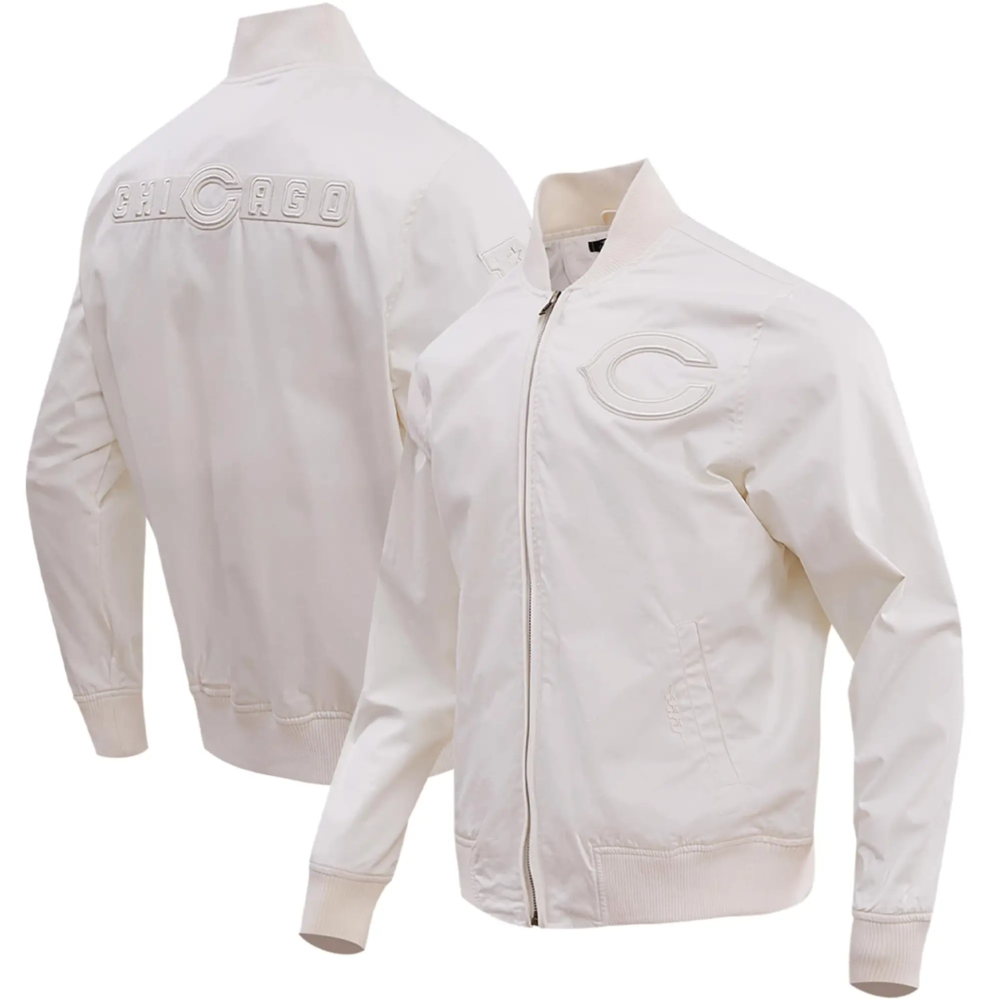 Chicago Bears Pro Standard Neutral Full-Zip Satin Varsity Jacket - Image 3