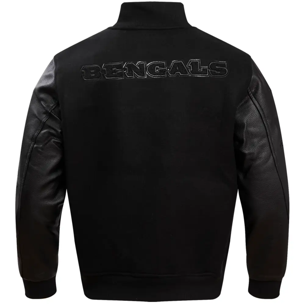 Cincinnati Bengals Classic Rib Black Wool & leather Varsity Jacket - Image 2