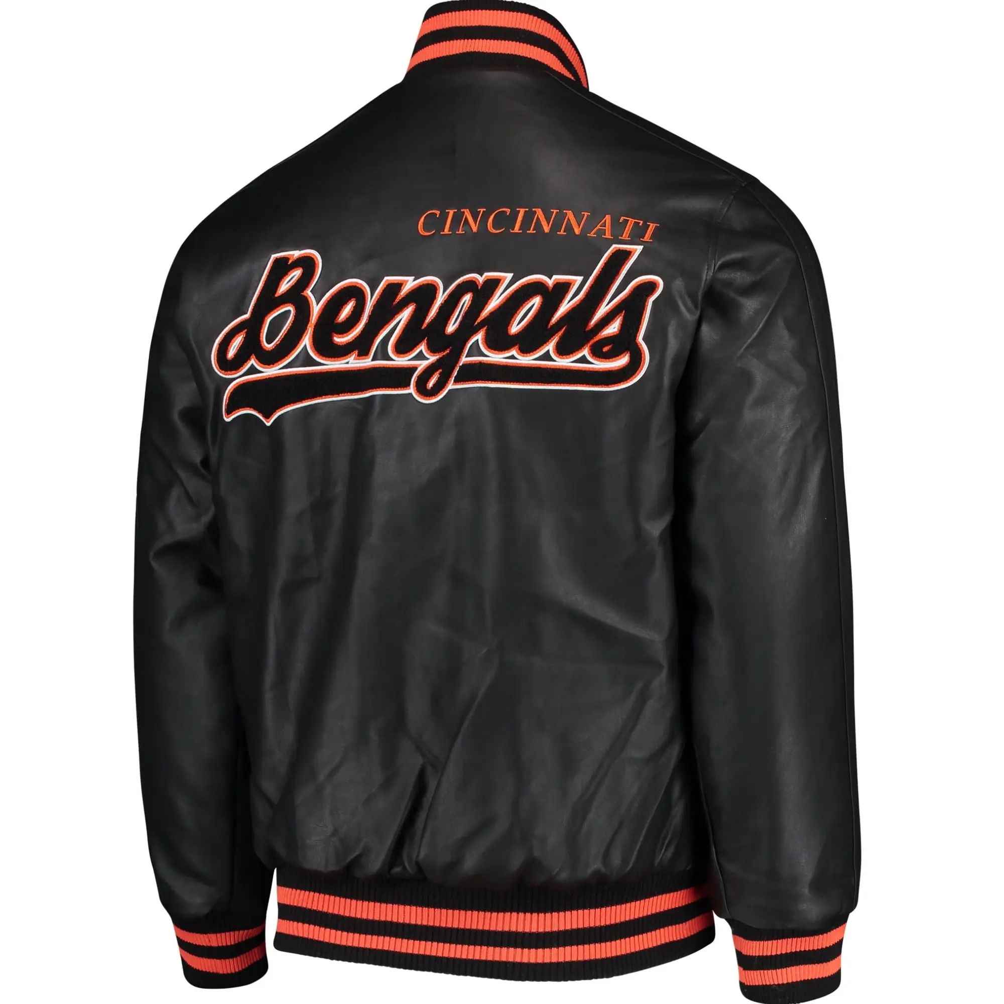 Cincinnati Bengals G-III Sports by Carl Banks Black Stiff Pleather Varsity Jacket - Image 3