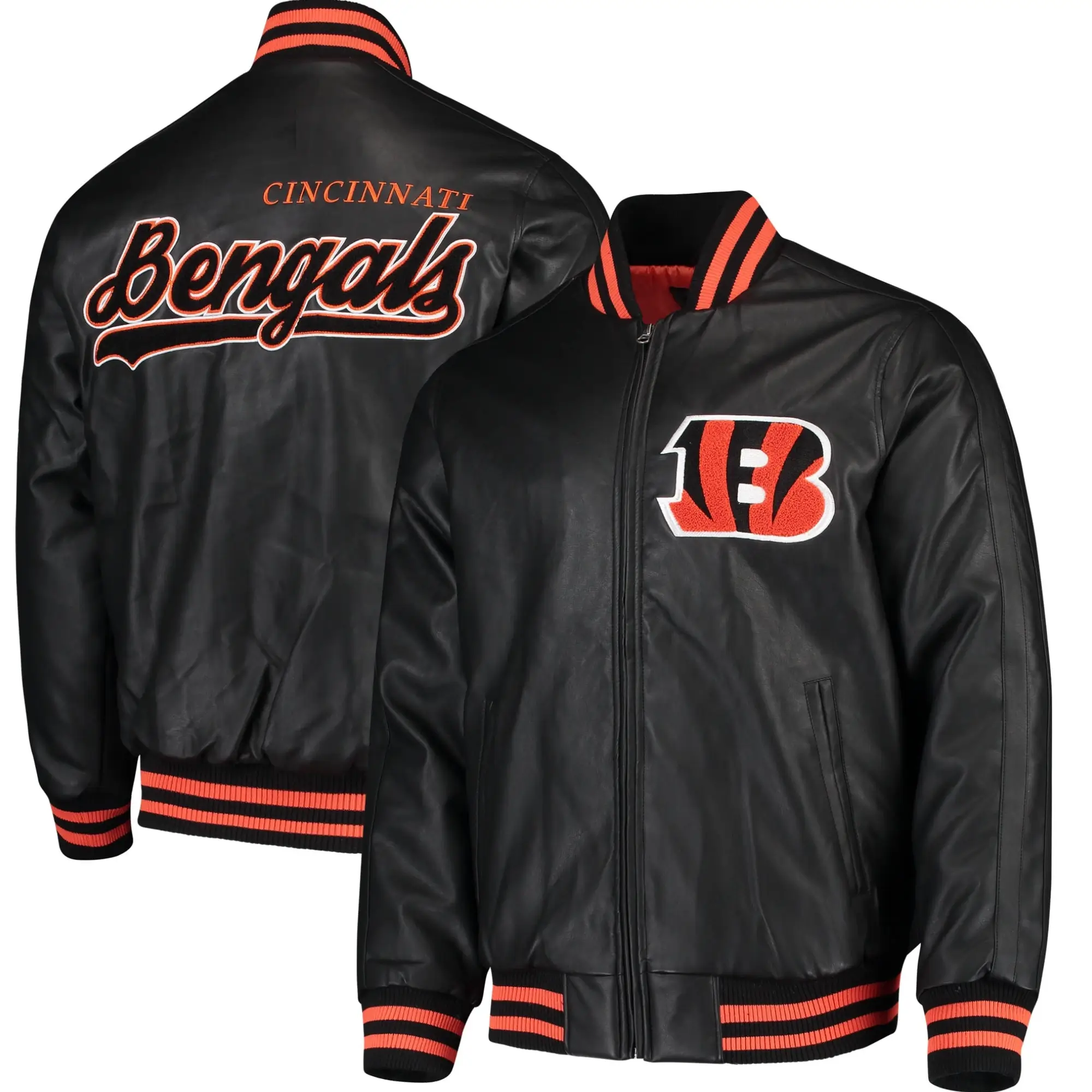 Cincinnati Bengals G-III Sports by Carl Banks Black Stiff Pleather Varsity Jacket - Image 5