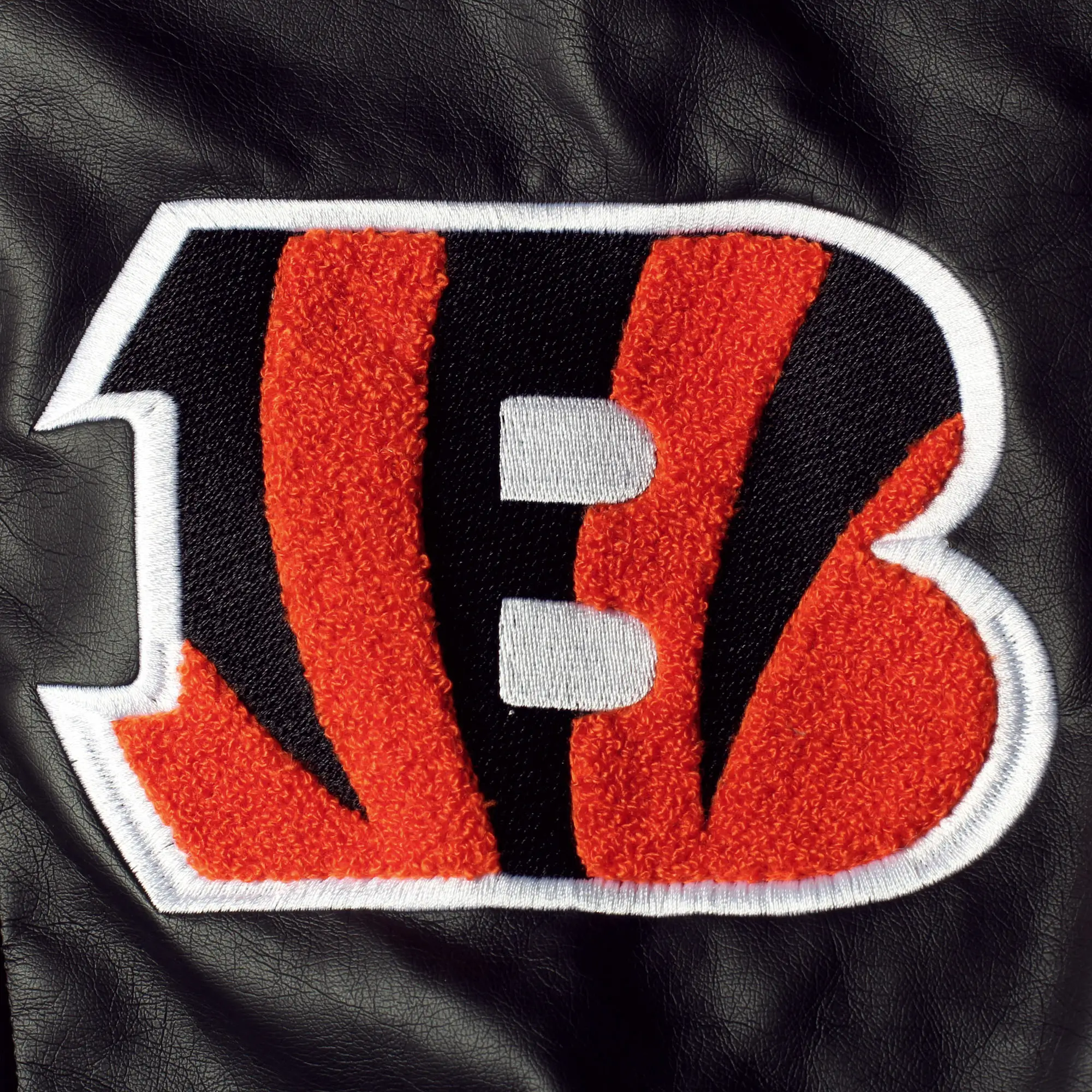 Cincinnati Bengals G-III Sports by Carl Banks Black Stiff Pleather Varsity Jacket - Image 4