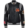 Cincinnati Bengals Jeff Hamilton Full Black Leather Varsity Jacket
