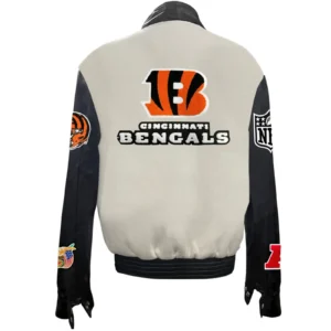 Alternative view of Cincinnati Bengals Jeff Hamilton Off White Wool & Leather Varsity Jacket