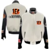Cincinnati Bengals Jeff Hamilton Off White Wool & Leather Varsity Jacket - Image 3